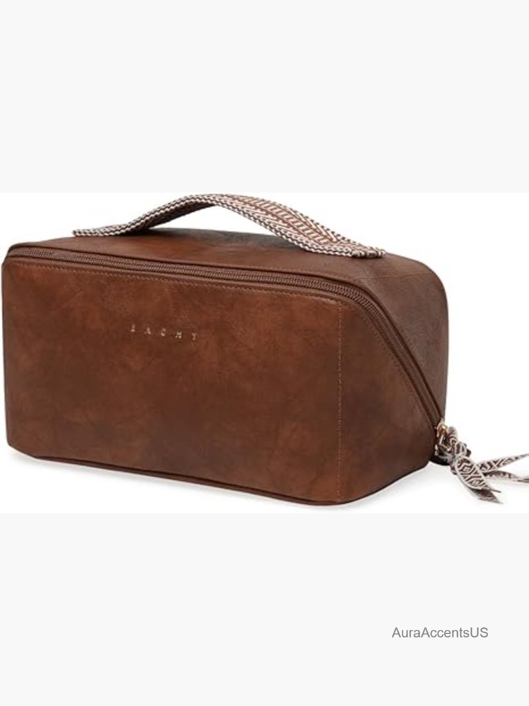 Large Capacity Travel Makeup Bag With Waterproof Pu Leather Flat Open Toiletry